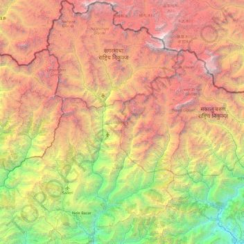 Mapa topográfico Solukhumbu, altitude, relevo