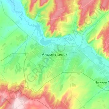 Mapa topográfico Almetyevsk, altitude, relevo