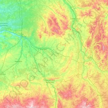 Mapa topográfico Cher, altitude, relevo