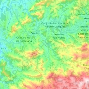 Mapa topográfico Arcadas, altitude, relevo