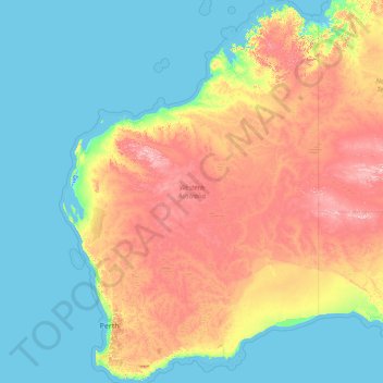 Mapa topográfico Austrália Ocidental, altitude, relevo