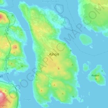 Mapa topográfico Alnön, altitude, relevo