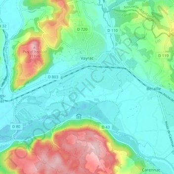 Mapa topográfico Vayrac, altitude, relevo