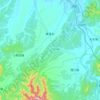 Mapa topográfico 黄渡乡, altitude, relevo