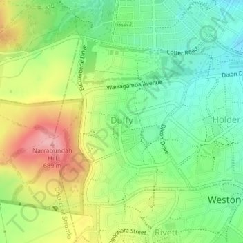 Mapa topográfico Duffy, altitude, relevo