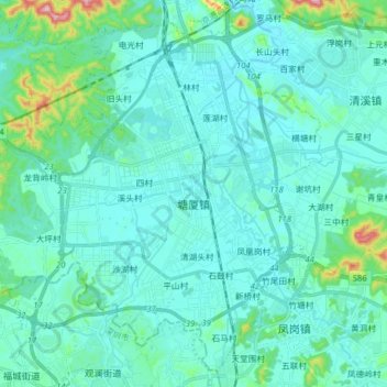 Mapa topográfico 塘厦镇, altitude, relevo