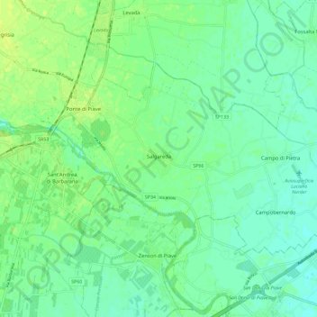 Mapa topográfico Salgareda, altitude, relevo