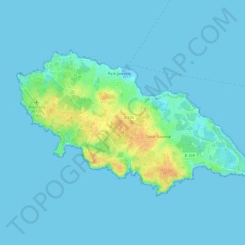 Mapa topográfico Île d'Yeu, altitude, relevo