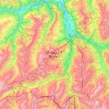 Mapa topográfico Parc naturel Beverin, altitude, relevo