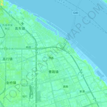 Mapa topográfico 曹路镇, altitude, relevo