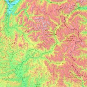 Mapa topográfico Hautes-Alpes, altitude, relevo