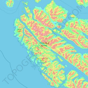 Mapa topográfico Chichagof Island, altitude, relevo