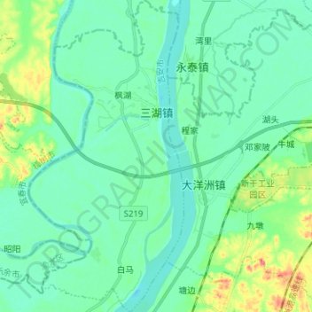 Mapa topográfico 三湖镇, altitude, relevo