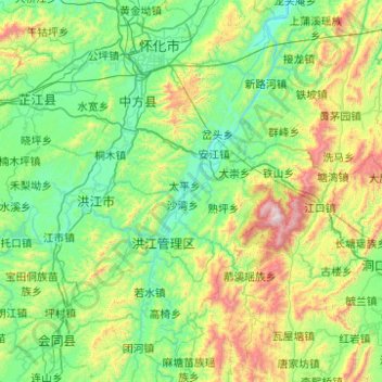 Mapa topográfico Hongjiang, altitude, relevo
