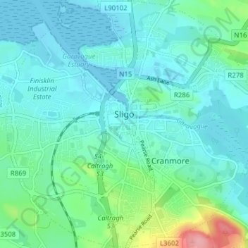 Mapa topográfico Sligo, altitude, relevo
