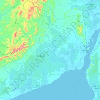 Mapa topográfico Tanah Bumbu, altitude, relevo