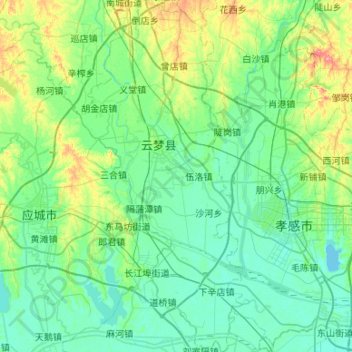 Mapa topográfico 云梦县, altitude, relevo