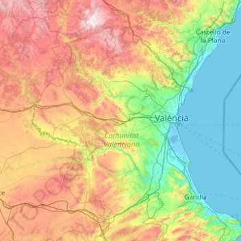 Mapa topográfico Valencia, altitude, relevo