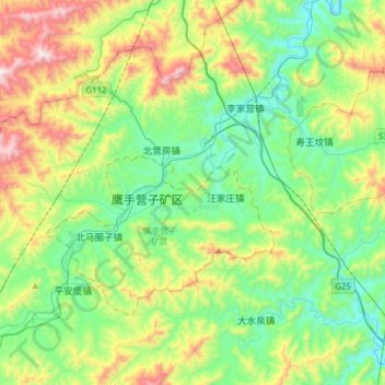Mapa topográfico 鹰手营子矿区, altitude, relevo