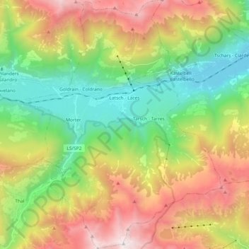 Mapa topográfico Latsch - Laces, altitude, relevo