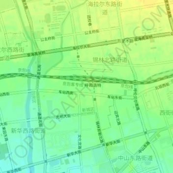 Mapa topográfico 锡林路街道办, altitude, relevo