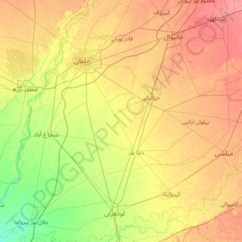 Mapa topográfico Multan District, altitude, relevo