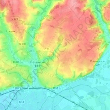 Mapa topográfico Château-du-Loir, altitude, relevo