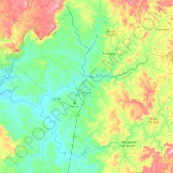 Mapa topográfico Mococa, altitude, relevo
