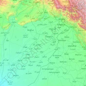 Mapa topográfico Chenab River, altitude, relevo