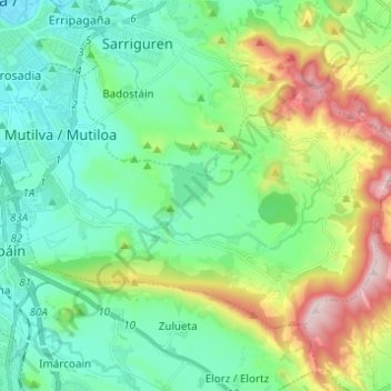 Mapa topográfico Aranguren, altitude, relevo