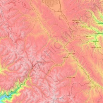 Mapa topográfico Yauli, altitude, relevo