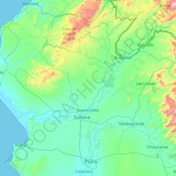 Mapa topográfico Provincia de Sullana, altitude, relevo