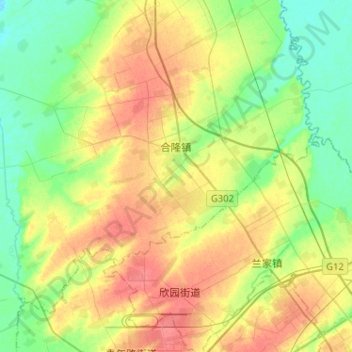 Mapa topográfico 合隆镇, altitude, relevo