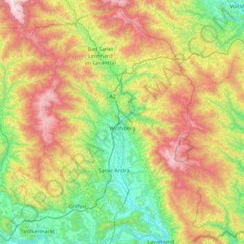 Mapa topográfico Lavant, altitude, relevo