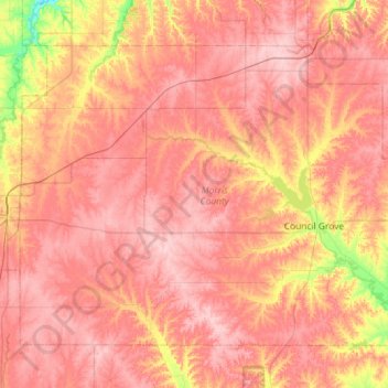 Mapa topográfico Morris County, altitude, relevo