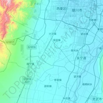 Mapa topográfico 永宁县, altitude, relevo