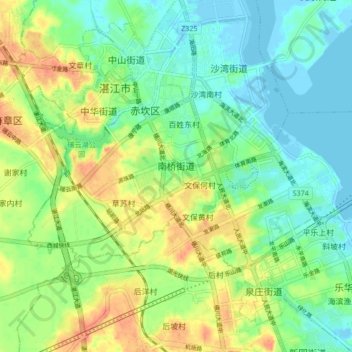 Mapa topográfico 南桥街道, altitude, relevo