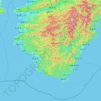 Mapa topográfico Préfecture de Wakayama, altitude, relevo