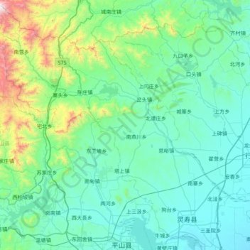 Mapa topográfico Lingshou County, altitude, relevo