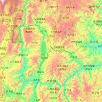Mapa topográfico 永胜县, altitude, relevo