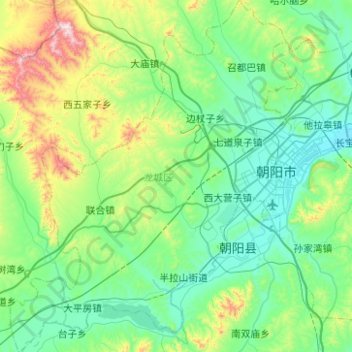 Mapa topográfico 龙城区, altitude, relevo