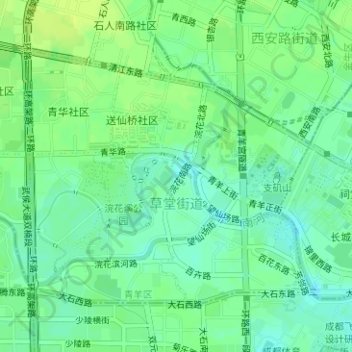 Mapa topográfico 草堂街道, altitude, relevo