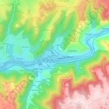 Mapa topográfico Bouillac, altitude, relevo