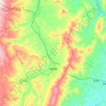 Mapa topográfico 龙树镇, altitude, relevo