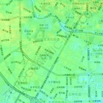 Mapa topográfico 浆洗街街道, altitude, relevo