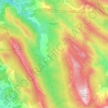 Mapa topográfico Majastres, altitude, relevo