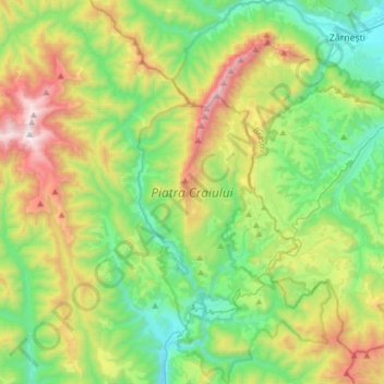 Mapa topográfico Piatra Craiului, altitude, relevo