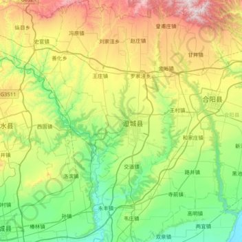 Mapa topográfico 澄城县, altitude, relevo