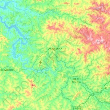 Mapa topográfico Varginha, altitude, relevo