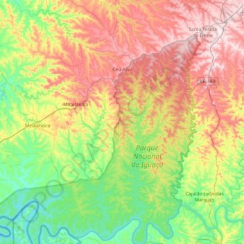 Mapa topográfico Céu Azul, altitude, relevo